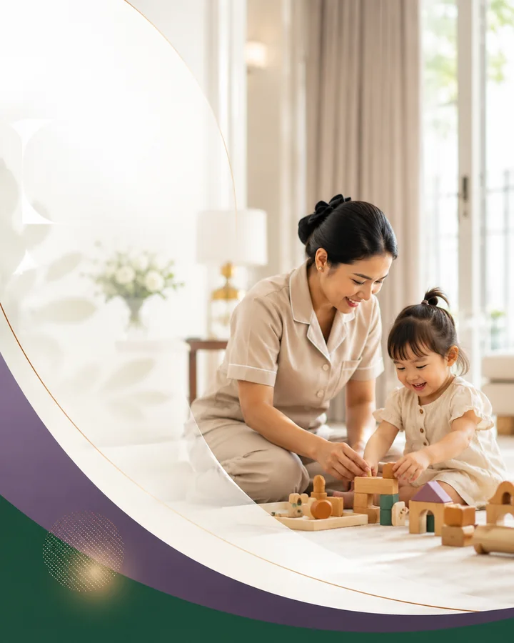 Domestic helper supporting childcare in a Singapore home